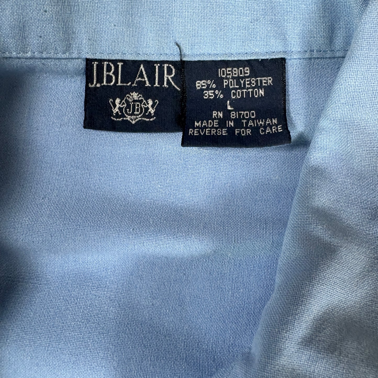 J Blair Mens Short Sleeve Shirt Blue Zip Front Guayabera Style Vintage L