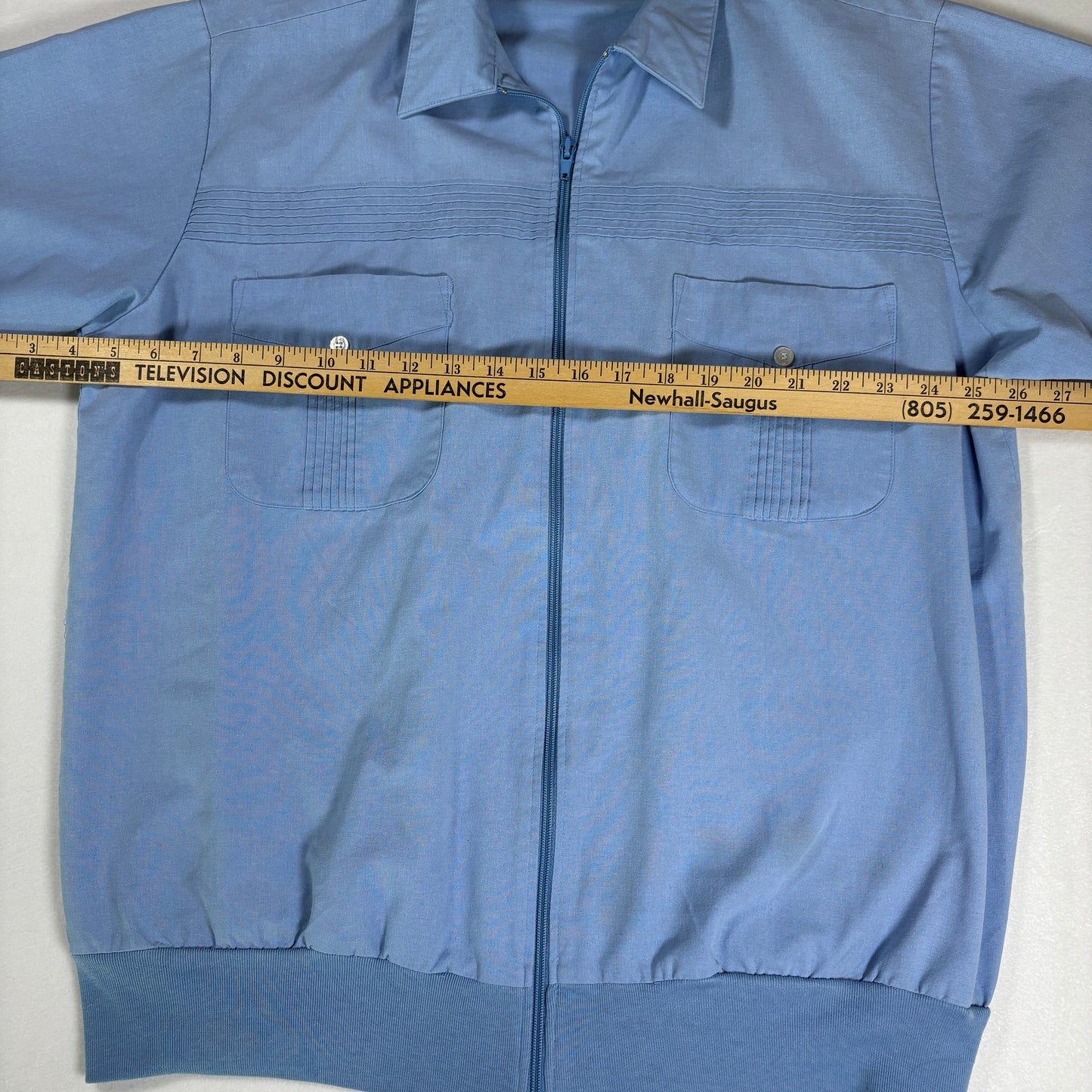 J Blair Mens Short Sleeve Shirt Blue Zip Front Guayabera Style Vintage L