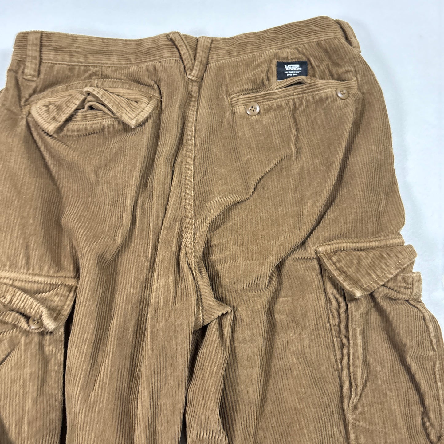 Vans Mens Pants 31 Brown Corduroy Service Cargo Loose Tapered Fit Baggy Y2K