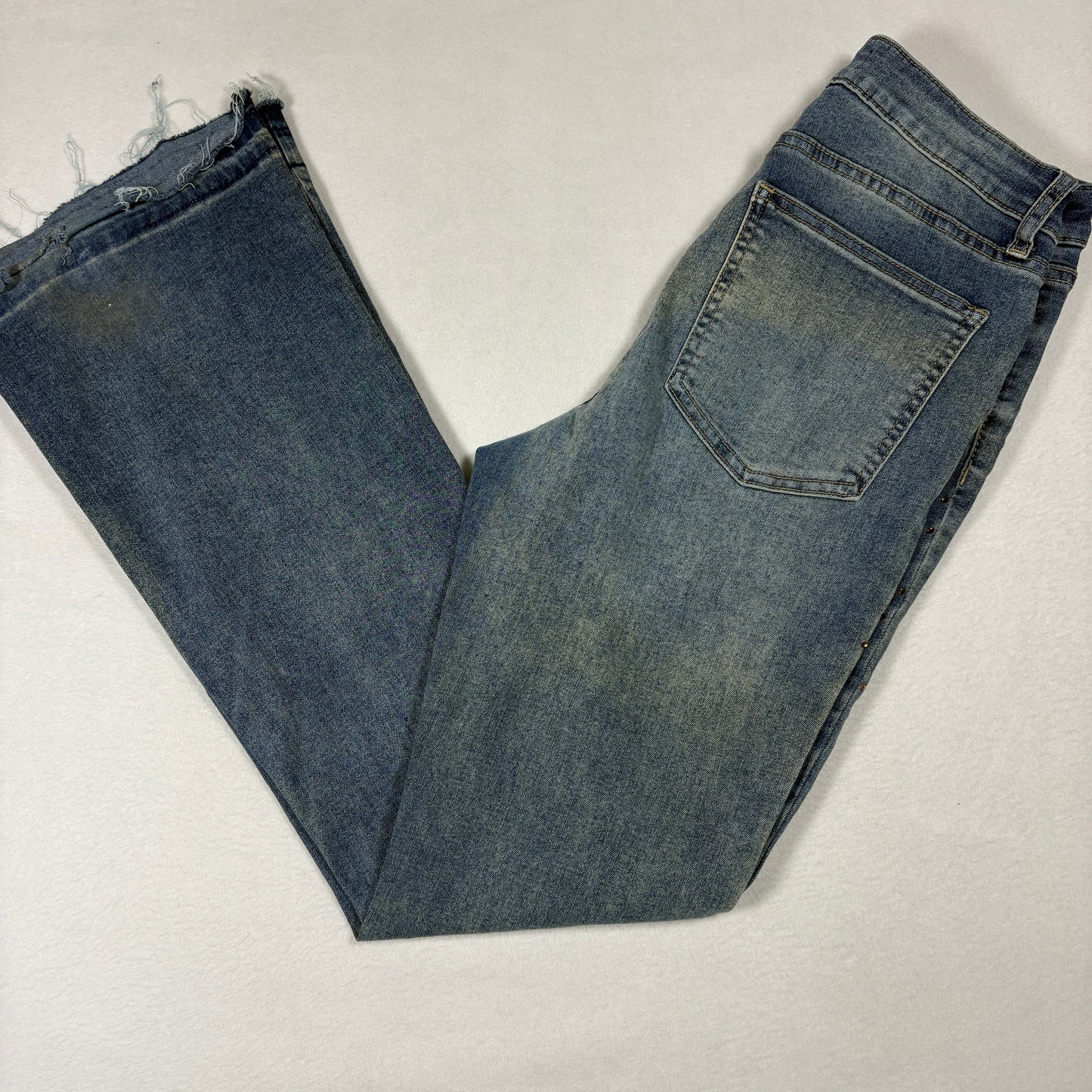 Ashley Mason Womens 7/28 Studded Jeans Blue Denim Raw Hem Y2K Vintage Grunge