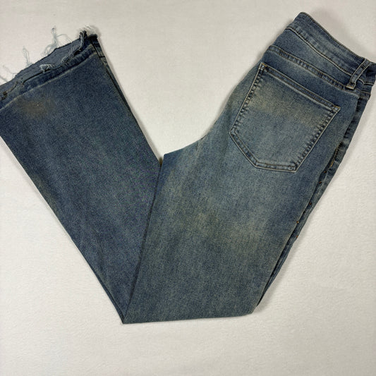 Ashley Mason Womens 7/28 Studded Jeans Blue Denim Raw Hem Y2K Vintage Grunge