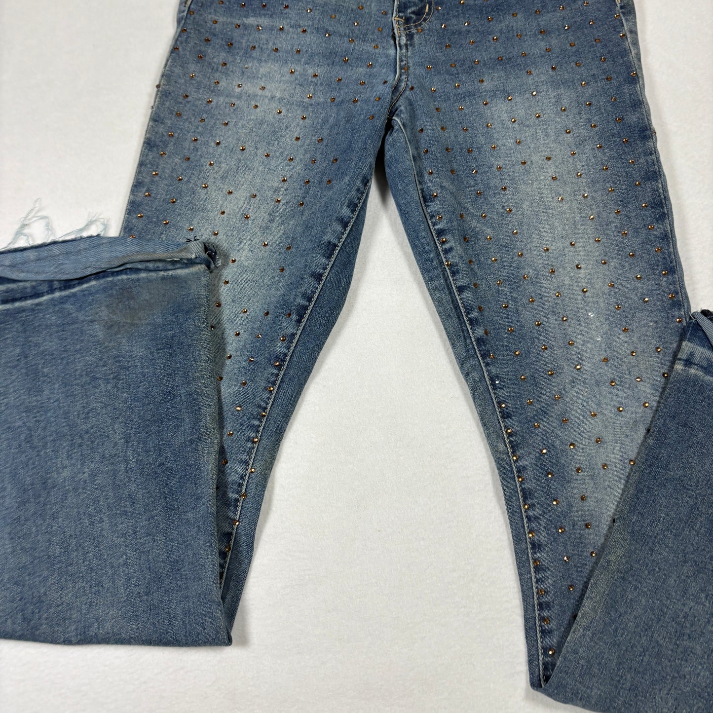 Ashley Mason Womens 7/28 Studded Jeans Blue Denim Raw Hem Y2K Vintage Grunge
