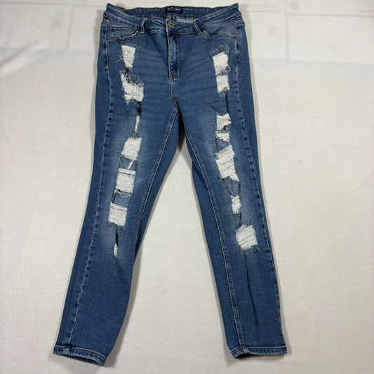 Wax Jean Distressed Skinny Jeans Womens 16 Blue Ripped High Rise Denim Pants