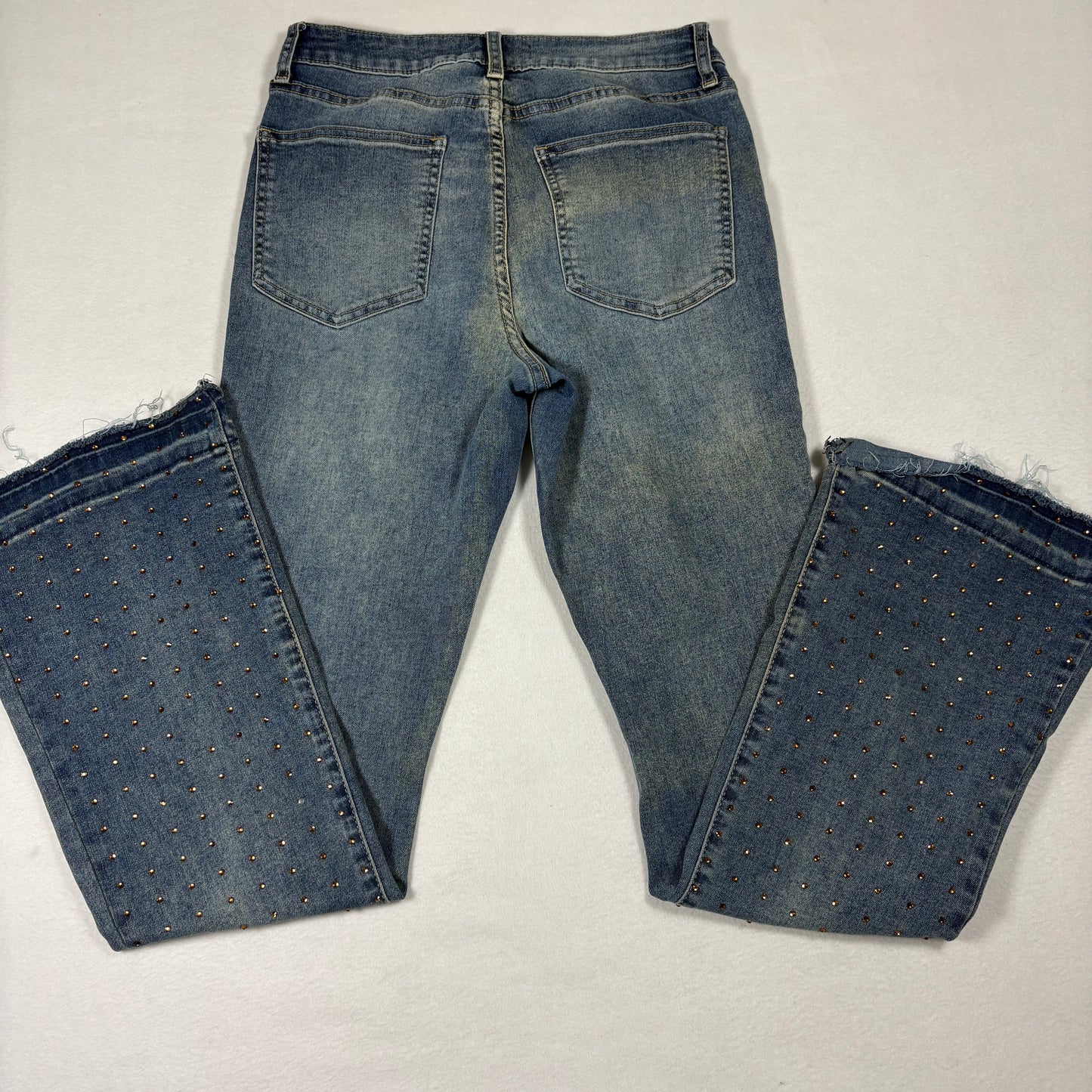 Ashley Mason Womens 7/28 Studded Jeans Blue Denim Raw Hem Y2K Vintage Grunge
