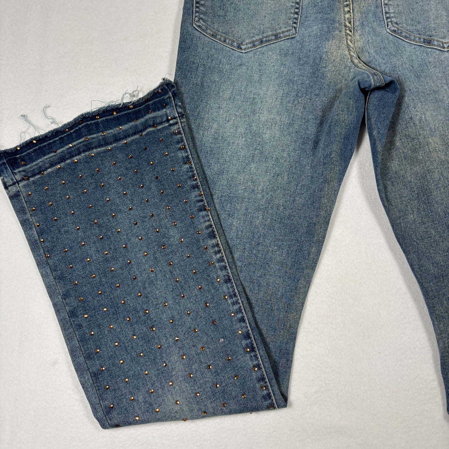 Ashley Mason Womens 7/28 Studded Jeans Blue Denim Raw Hem Y2K Vintage Grunge