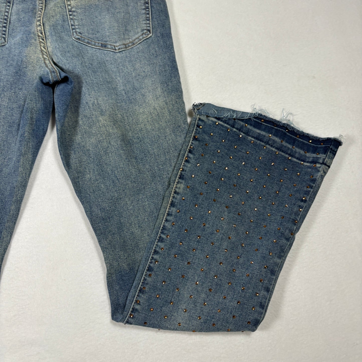 Ashley Mason Womens 7/28 Studded Jeans Blue Denim Raw Hem Y2K Vintage Grunge