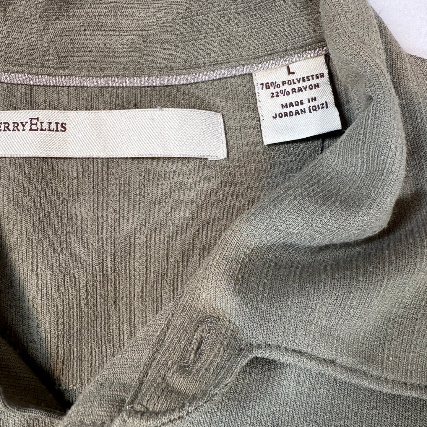 Perry Ellis Mens Shirt L Green Button Front Short Sleeve Casual Camp Collar Top