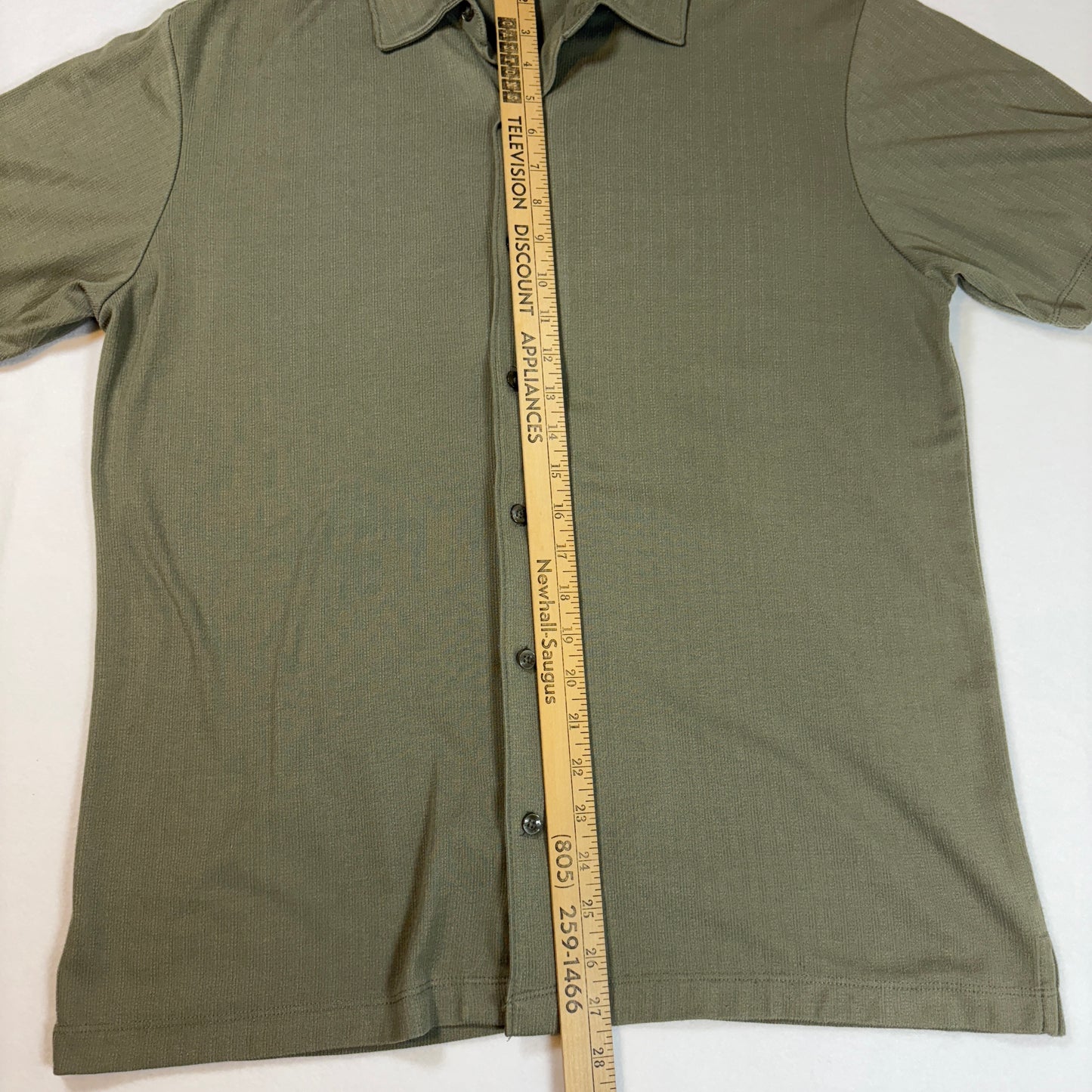 Perry Ellis Mens Shirt L Green Button Front Short Sleeve Casual Camp Collar Top