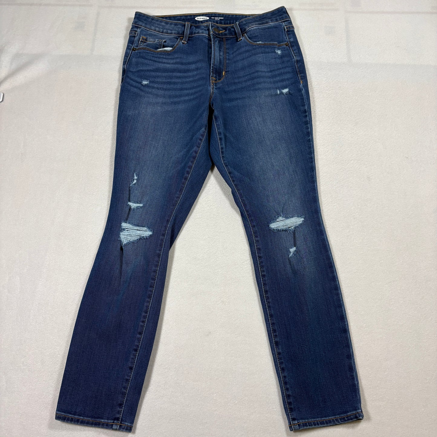 Old Navy Pop Icon Skinny Jeans Womens 8 Short Blue Mid Rise Distressed Denim