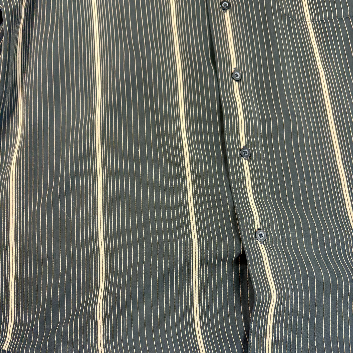 Haggar Mens Shirt L Black Beige Vertical Stripe Long Sleeve Button Front Casual