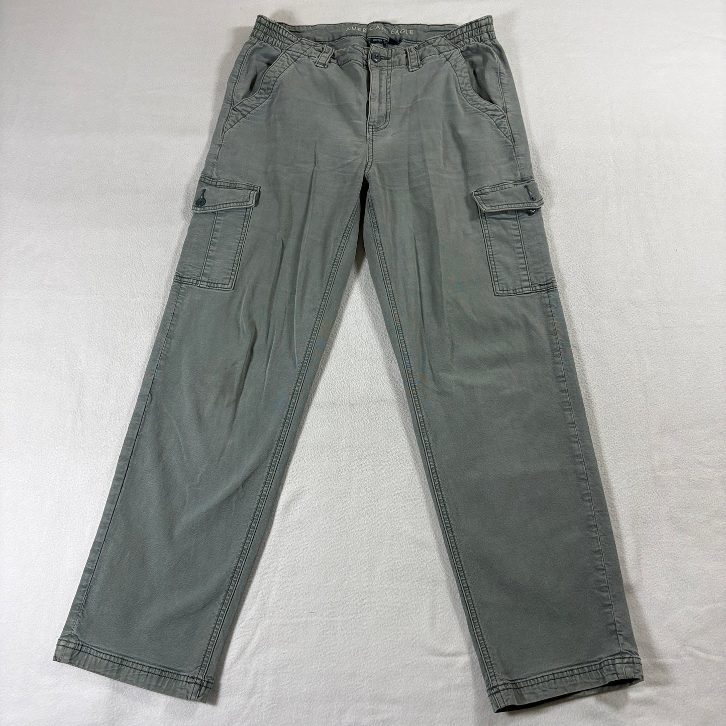 American Eagle Cargo Pants Size 10 Regular Fits Like 32x30 Green Utility Wide Leg