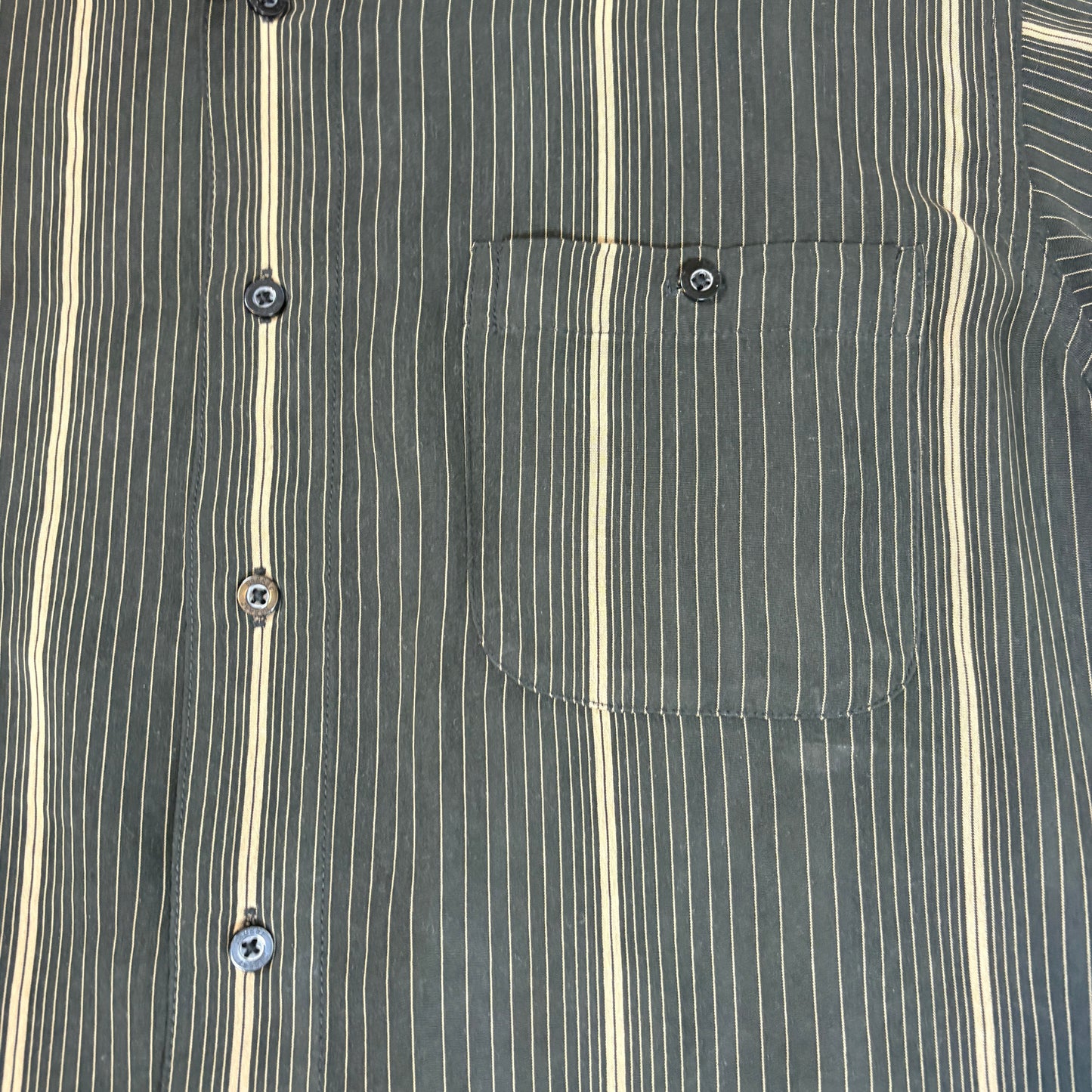 Haggar Mens Shirt L Black Beige Vertical Stripe Long Sleeve Button Front Casual