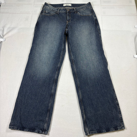 Hollister Low Rise Baggy Jeans Womens 10L W30 Long Blue Y2K Wide Leg Denim