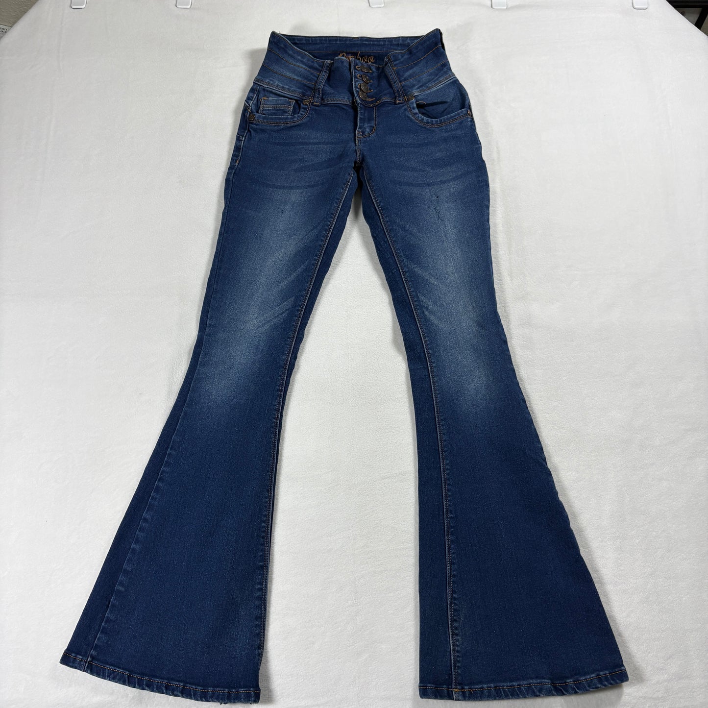 Bamboo High Rise Flare Jeans Womens Size 1 Button Fly Stretch Denim Retro Y2K 90