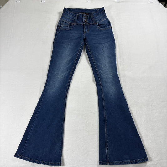 Bamboo High Rise Flare Jeans Womens Size 1 Button Fly Stretch Denim Retro Y2K 90