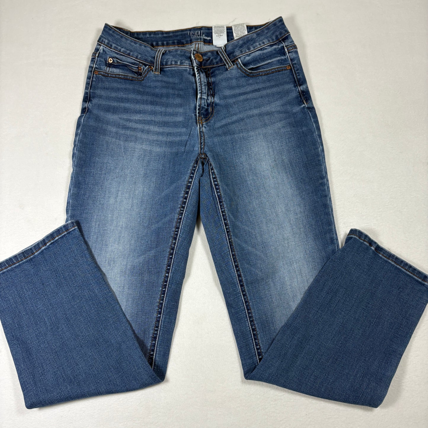 Time And Tru Womens Jeans 8 Straight Midwash Denim Y2K 90s Grunge Stretch Casual