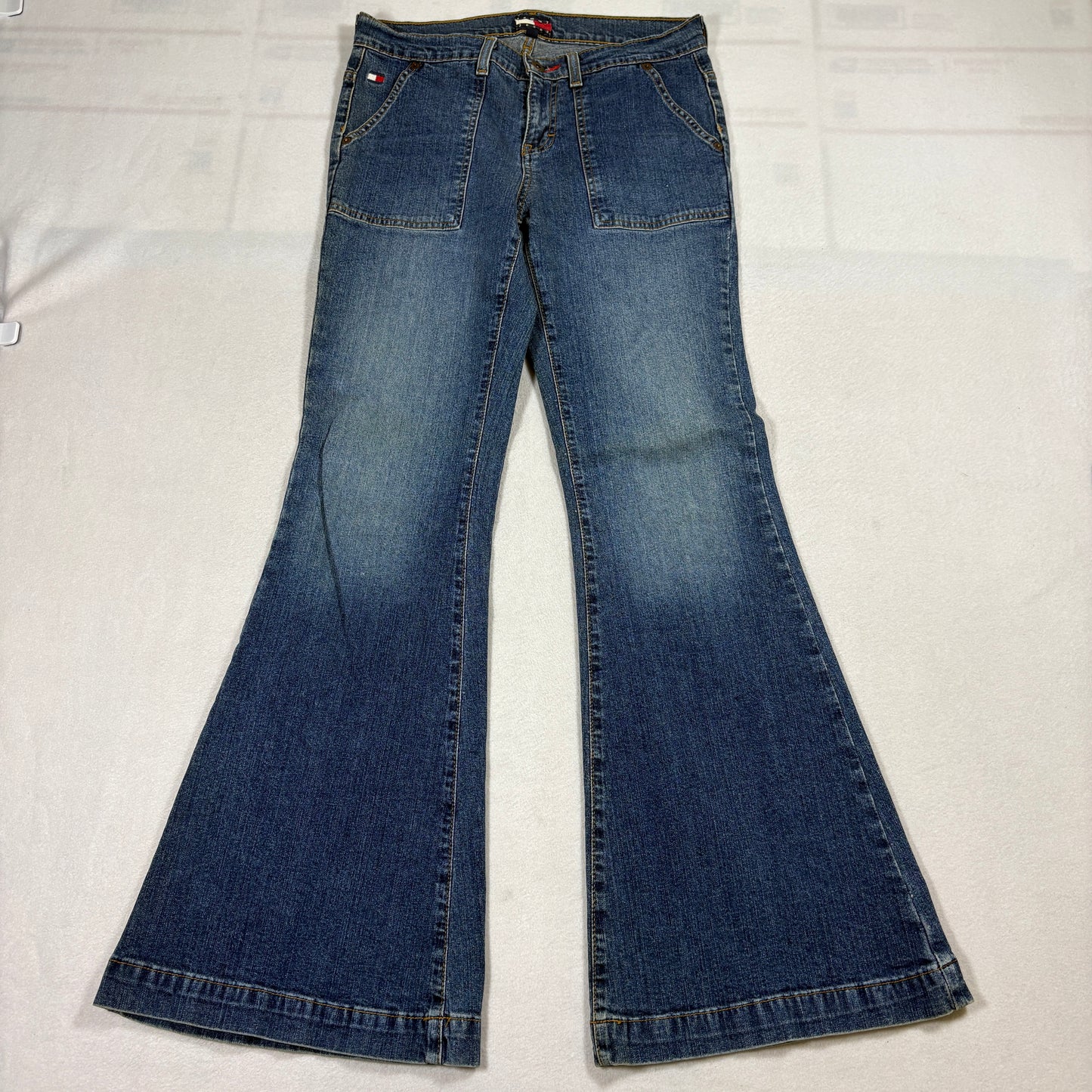 Tommy Jeans Flare Jeans Womens 7 Blue Low Rise Y2K Wide Leg Stretch Denim Pants
