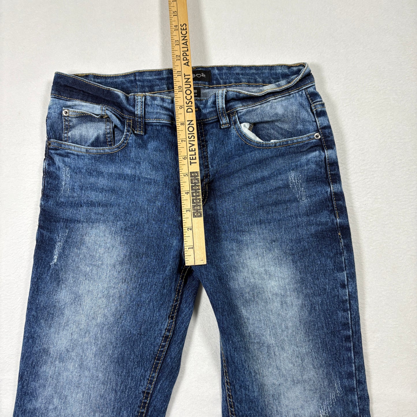 WT02 Mens Jeans 32x30 Straight Leg Blue Denim Faded Wash Y2K 90s Grunge Casual