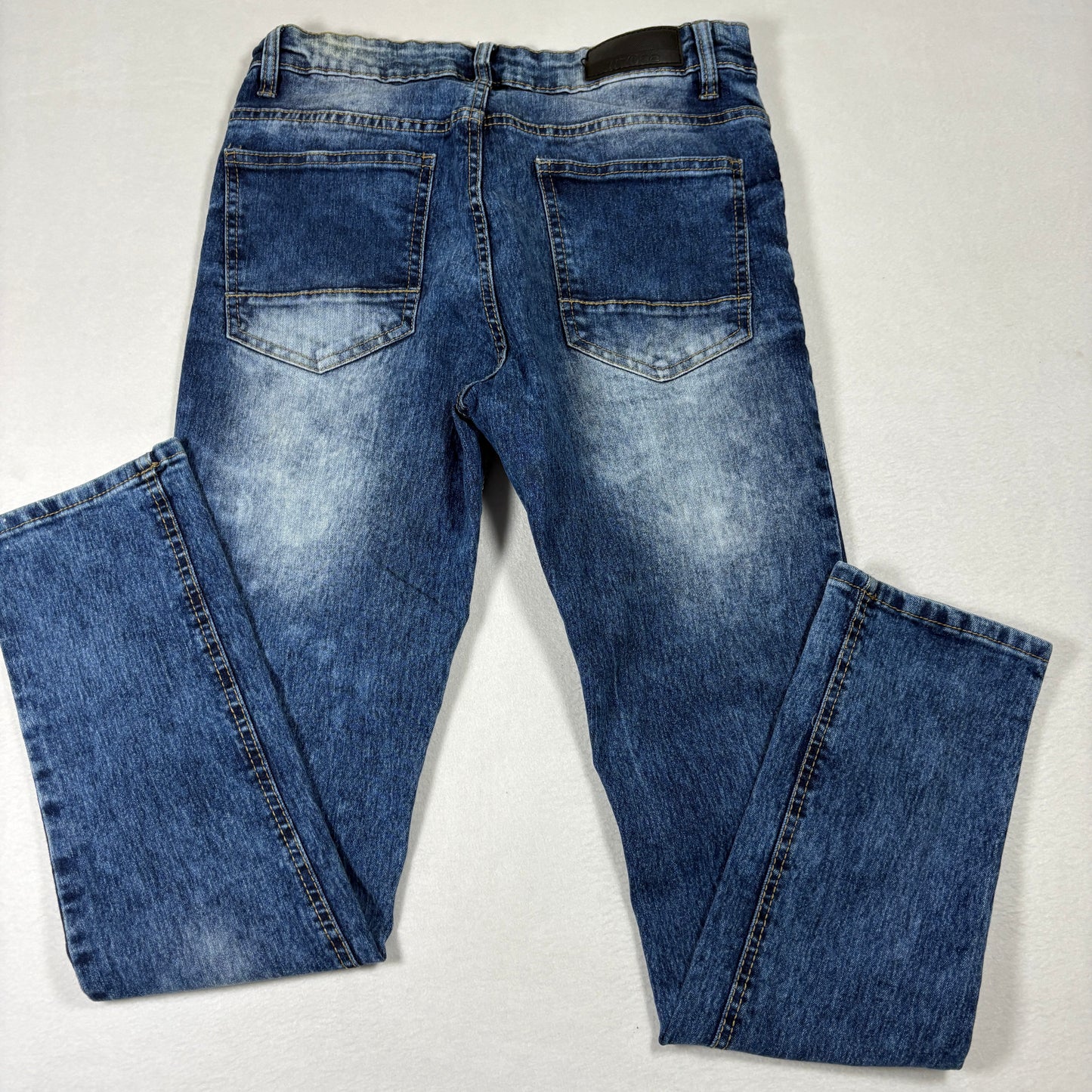 WT02 Mens Jeans 32x30 Straight Leg Blue Denim Faded Wash Y2K 90s Grunge Casual