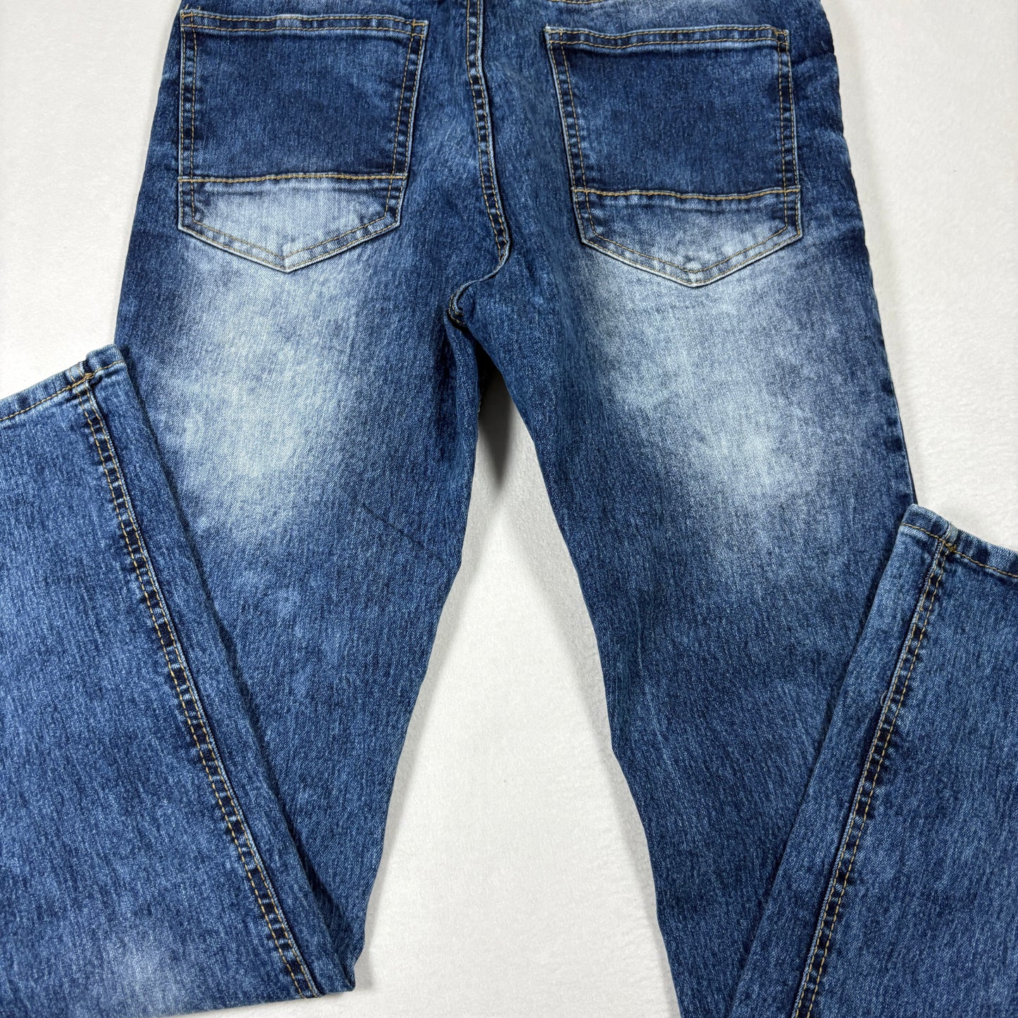 WT02 Mens Jeans 32x30 Straight Leg Blue Denim Faded Wash Y2K 90s Grunge Casual