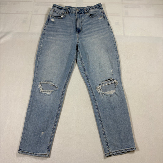 American Eagle Mom Jeans Womens 6 Short Light Wash Distressed High Rise Denim