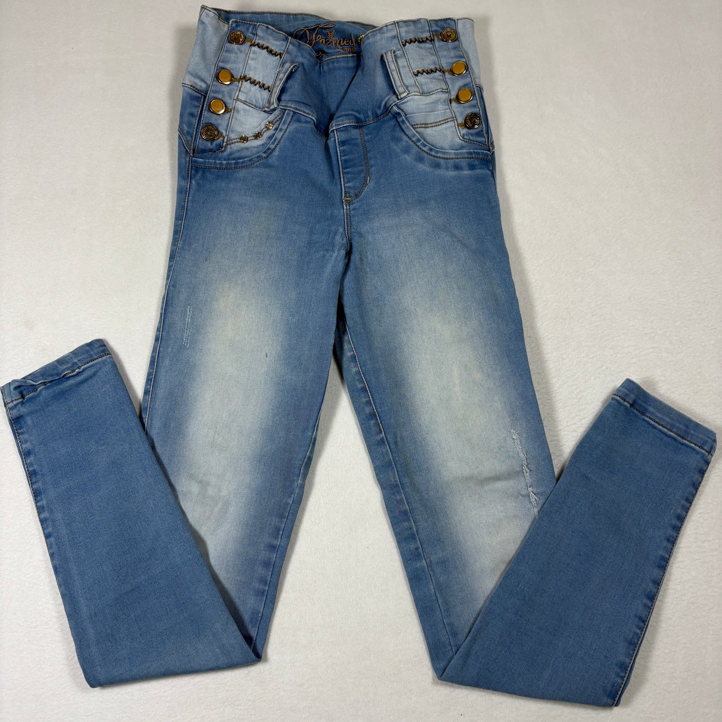 Fazined Womens Jeans 8 High Rise Skinny Blue Denim Button Front Y2K 90s Vintage