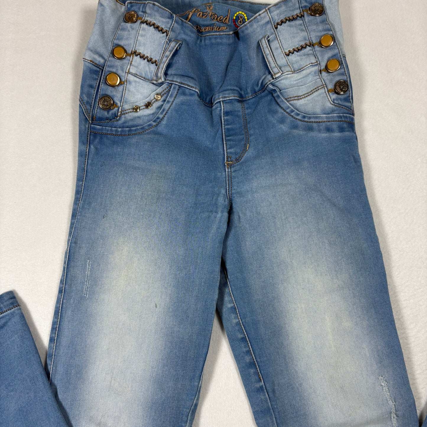 Fazined Womens Jeans 8 High Rise Skinny Blue Denim Button Front Y2K 90s Vintage