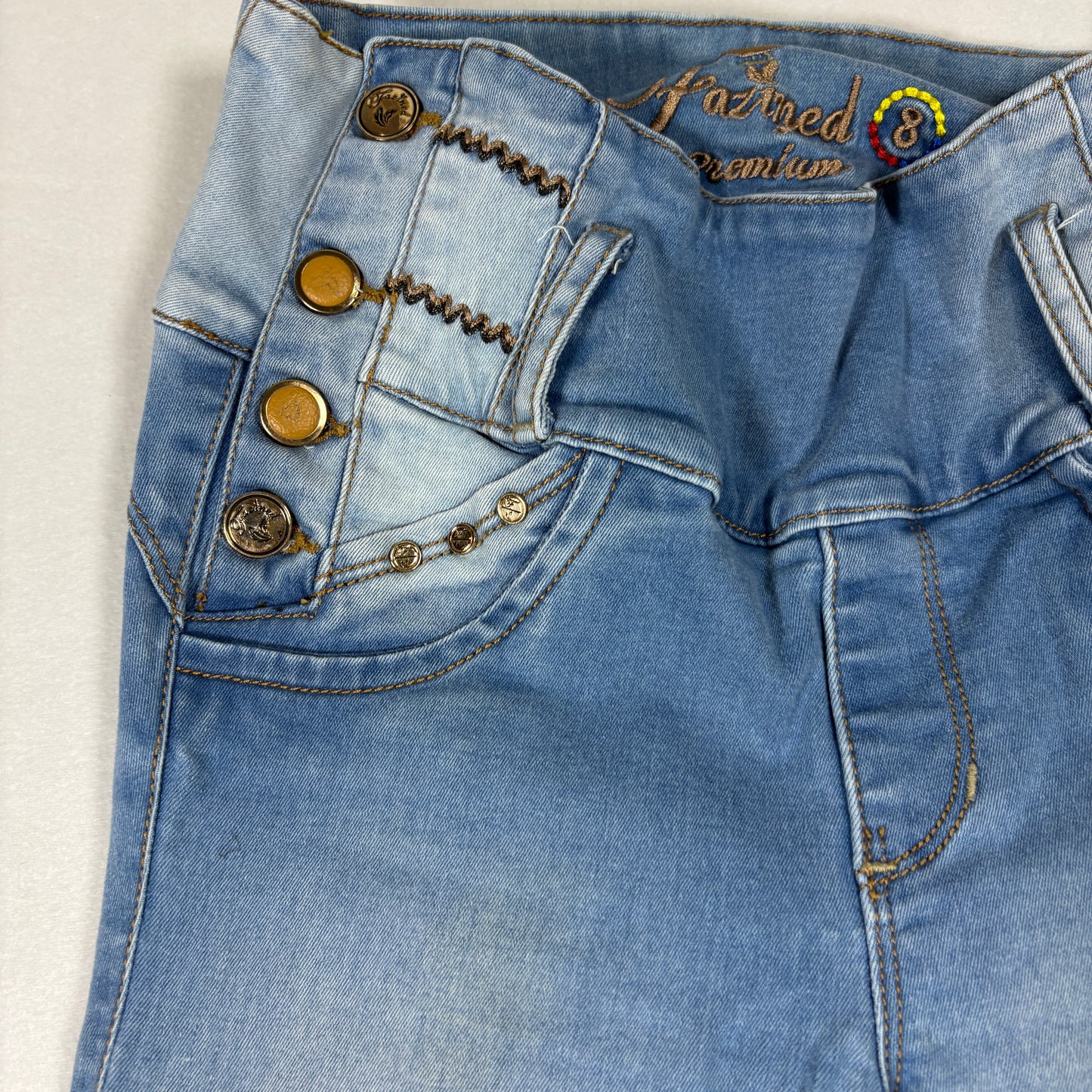 Fazined Womens Jeans 8 High Rise Skinny Blue Denim Button Front Y2K 90s Vintage