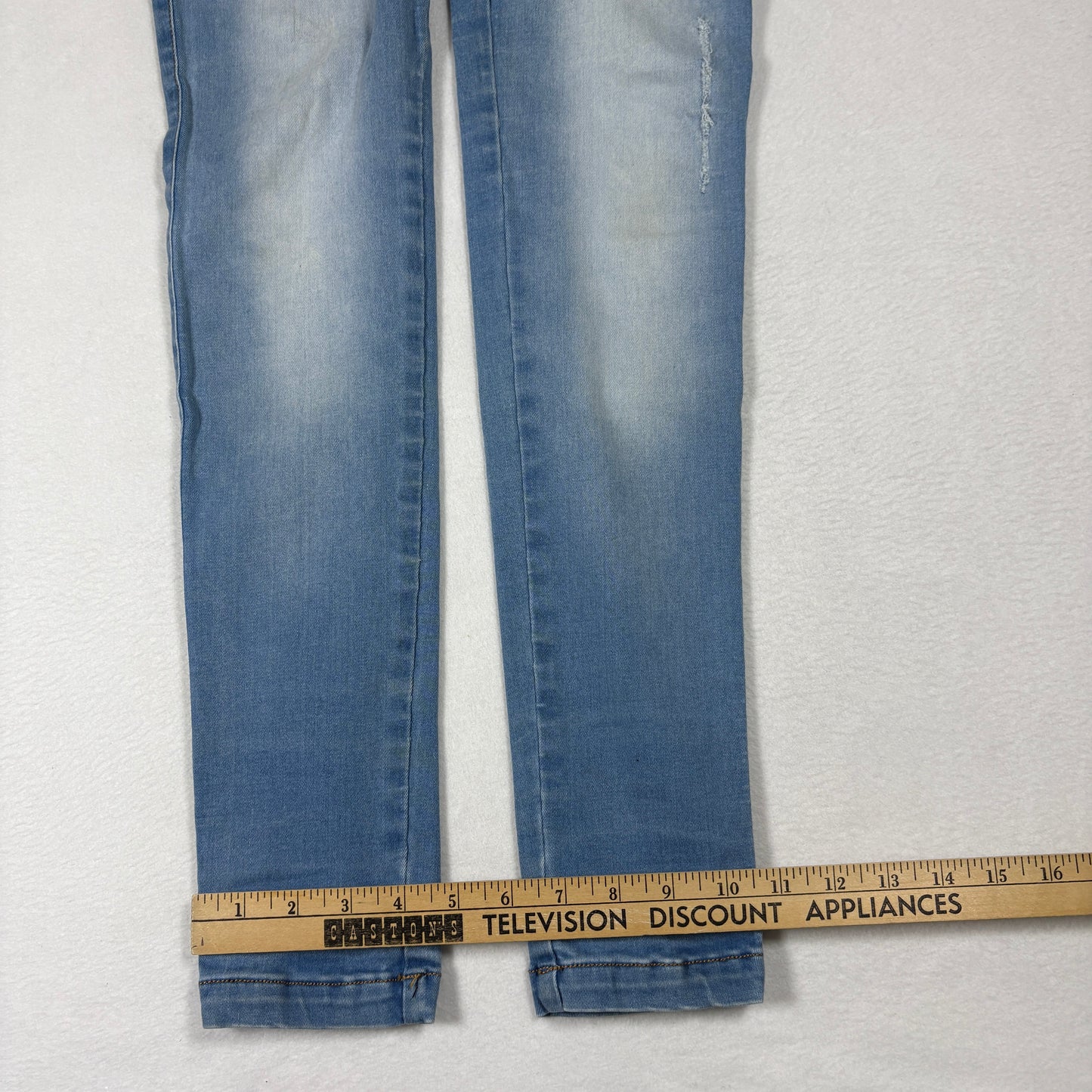 Fazined Womens Jeans 8 High Rise Skinny Blue Denim Button Front Y2K 90s Vintage