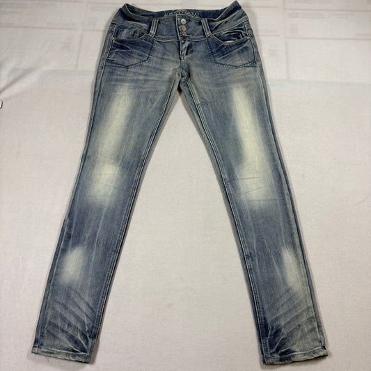 Almost Famous Skinny Jeans Womens 5 Blue High Rise Button Fly Stretch Denim