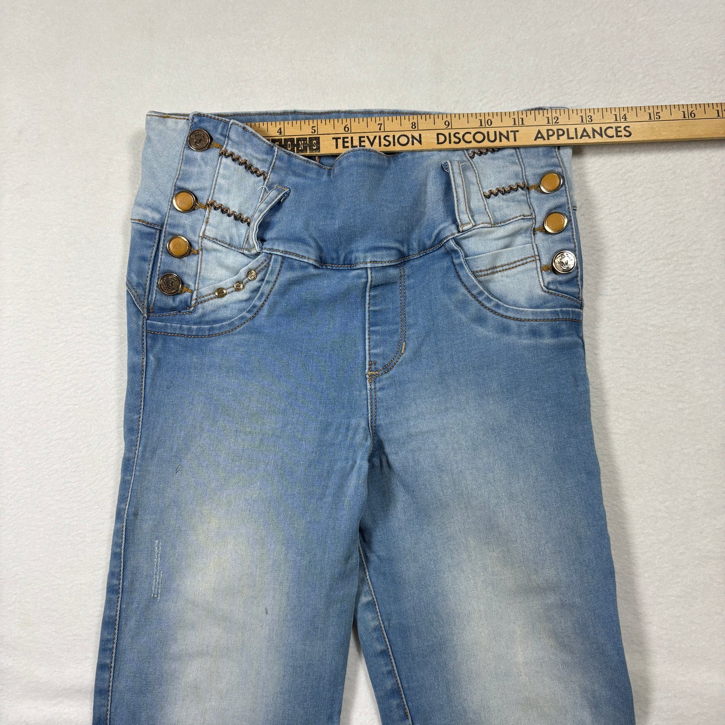 Fazined Womens Jeans 8 High Rise Skinny Blue Denim Button Front Y2K 90s Vintage