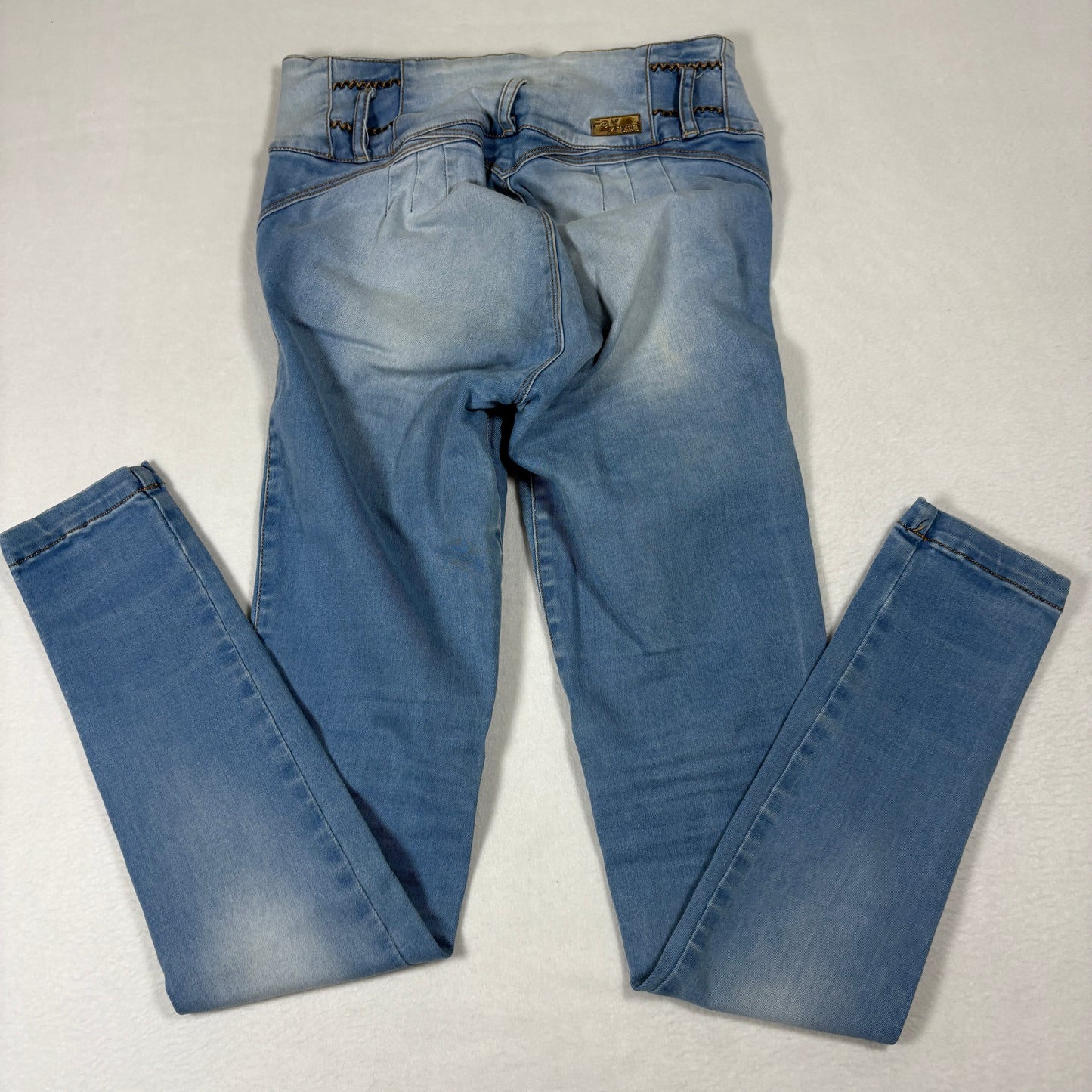 Fazined Womens Jeans 8 High Rise Skinny Blue Denim Button Front Y2K 90s Vintage