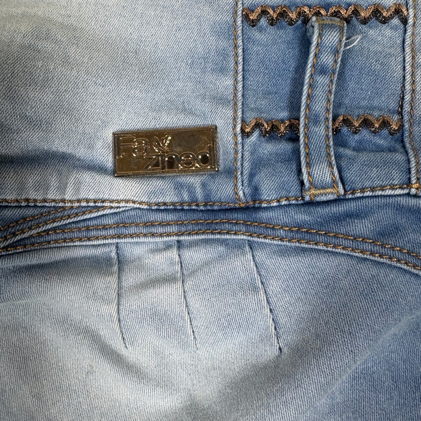 Fazined Womens Jeans 8 High Rise Skinny Blue Denim Button Front Y2K 90s Vintage