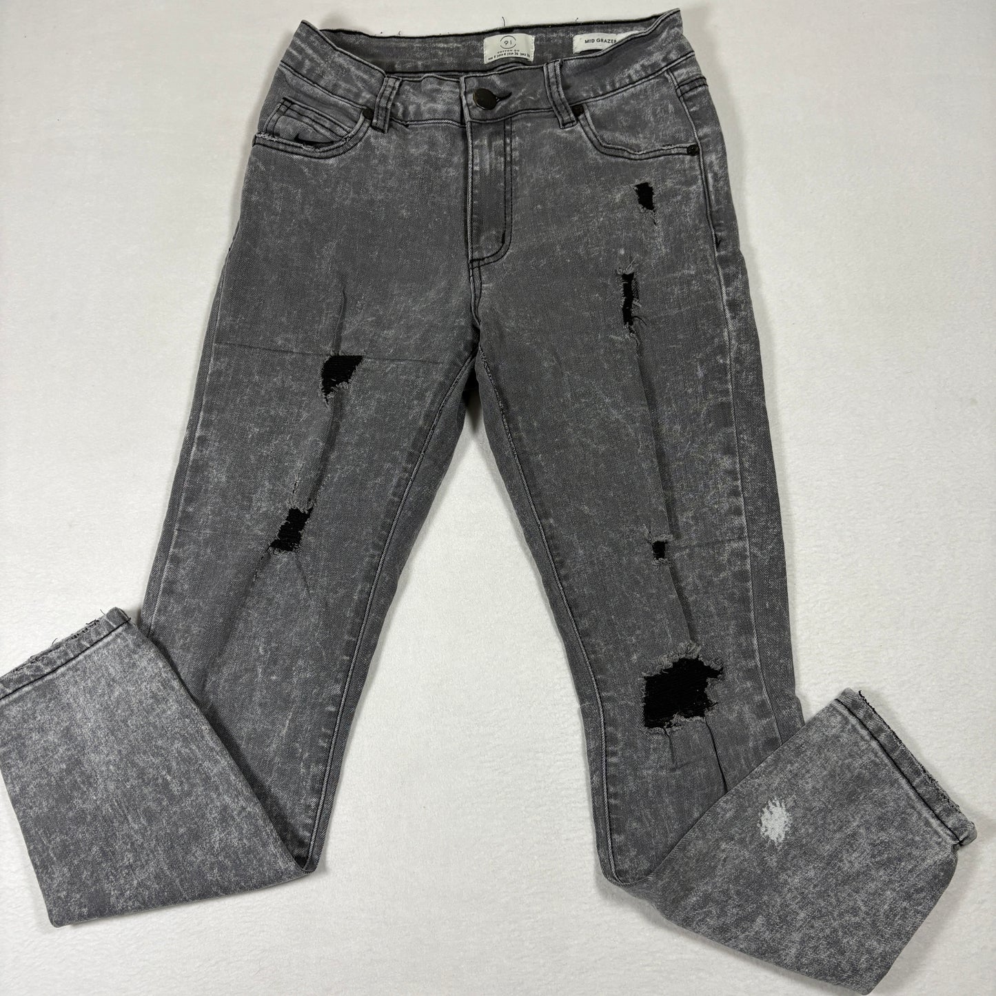 Cotton On Womens Jeans 4 Mid Grazer Skinny Gray Distressed Ripped Y2K Grunge