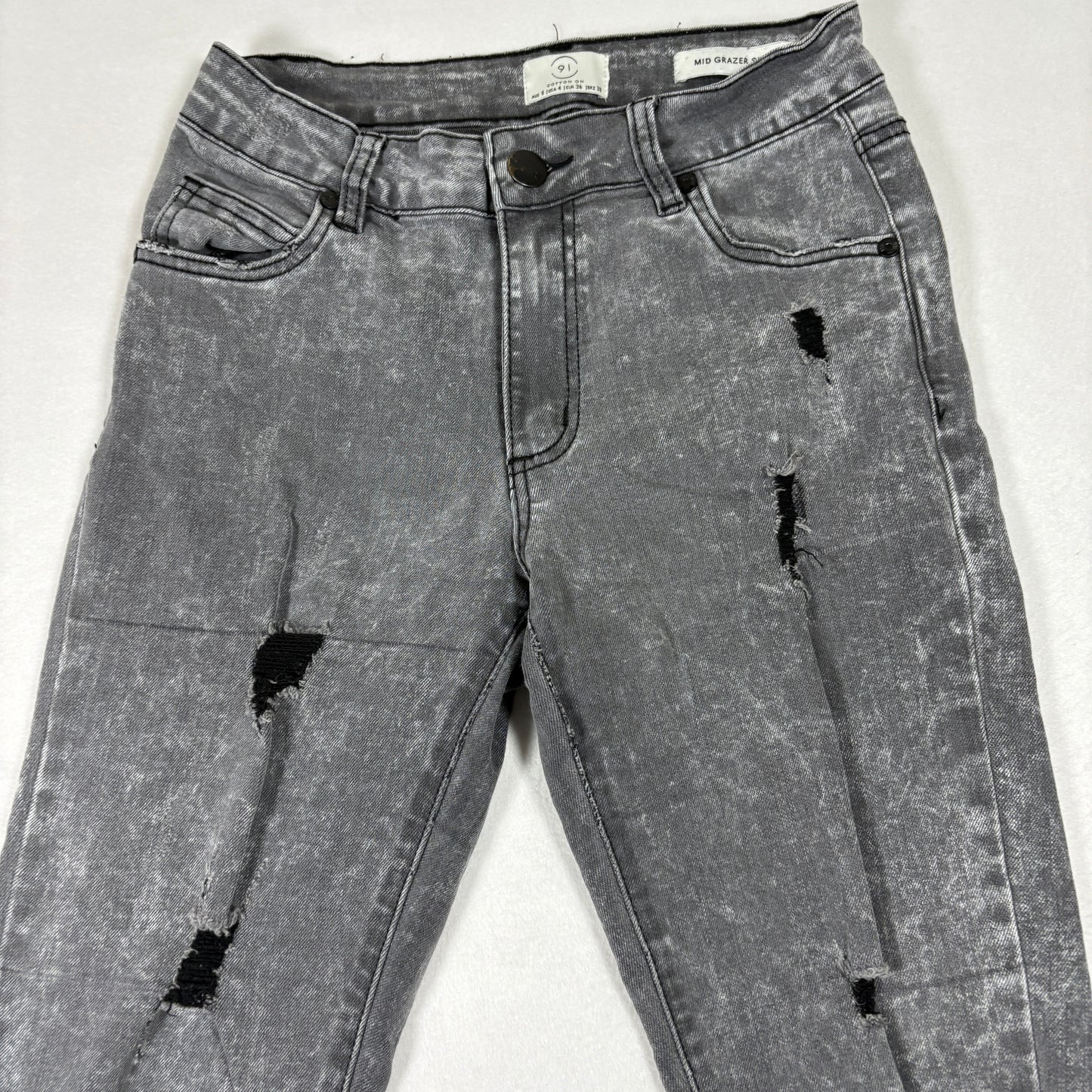 Cotton On Womens Jeans 4 Mid Grazer Skinny Gray Distressed Ripped Y2K Grunge