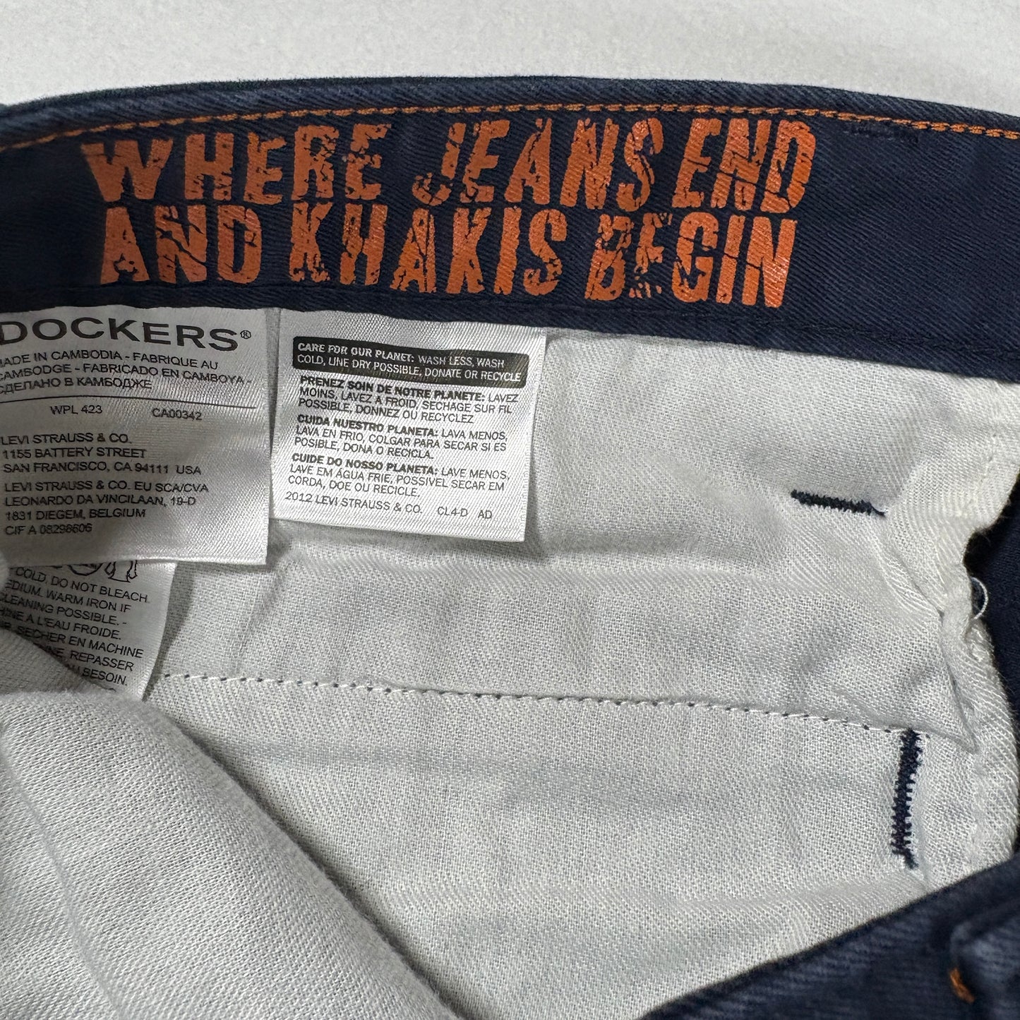 Dockers Mens Pants 33x32 Navy Blue Slim Fit Stretch Khaki Chino Dress Casual