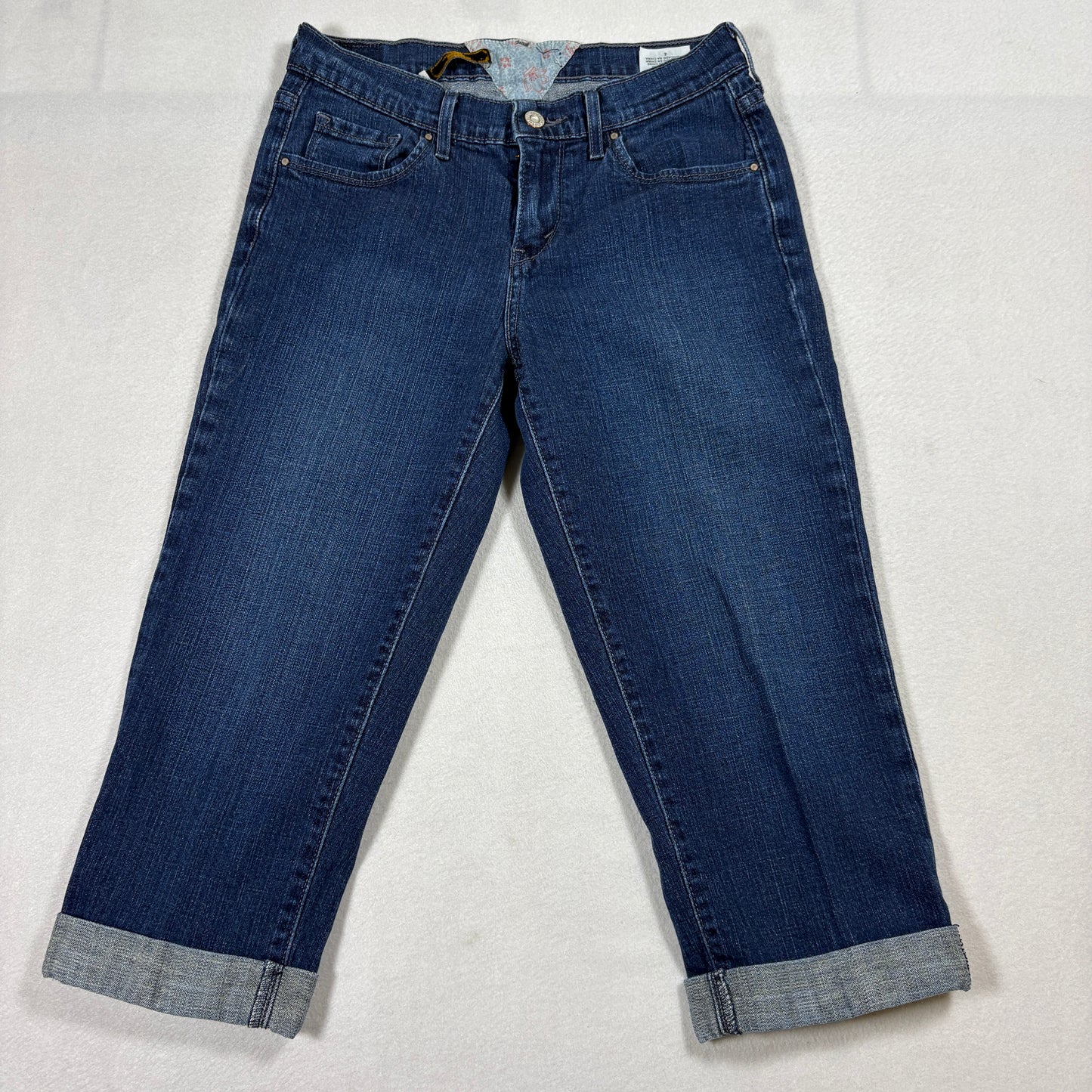 Levi’s Mid Rise Capris Womens 4 Dark Wash Stretch Denim Cuffed Cropped Jeans