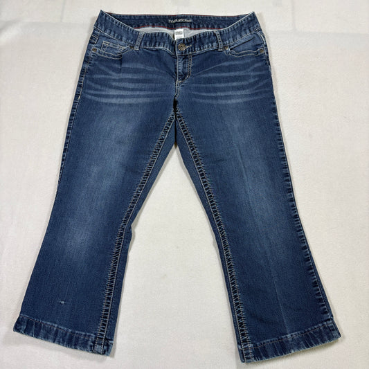Maurices Womens Jeans L Short Blue Denim Stretch Bootcut Mid Rise Casual Pants