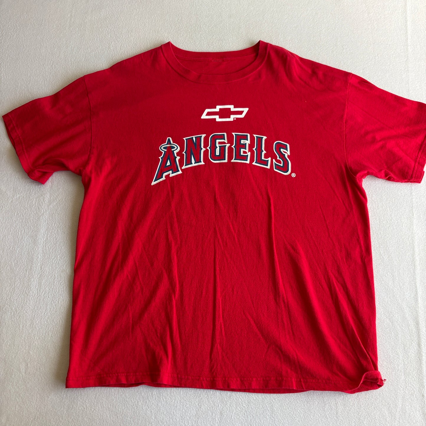 LA Angels Chevrolet 12 Promo T Shirt Mens Large Red MLB Baseball Sponsor Graphic