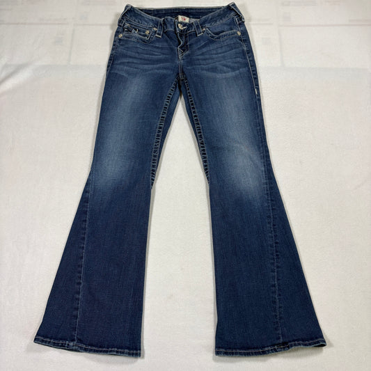 True Religion Womens Jeans 28 Flare Blue Denim Distressed Y2K Vintage USA Made