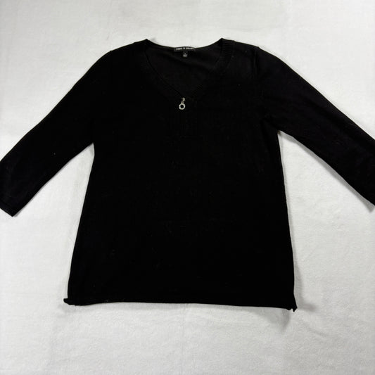 Cable & Gauge Sweater Womens Small Black V Neck Long Sleeve Knit Top Chic CozyUp