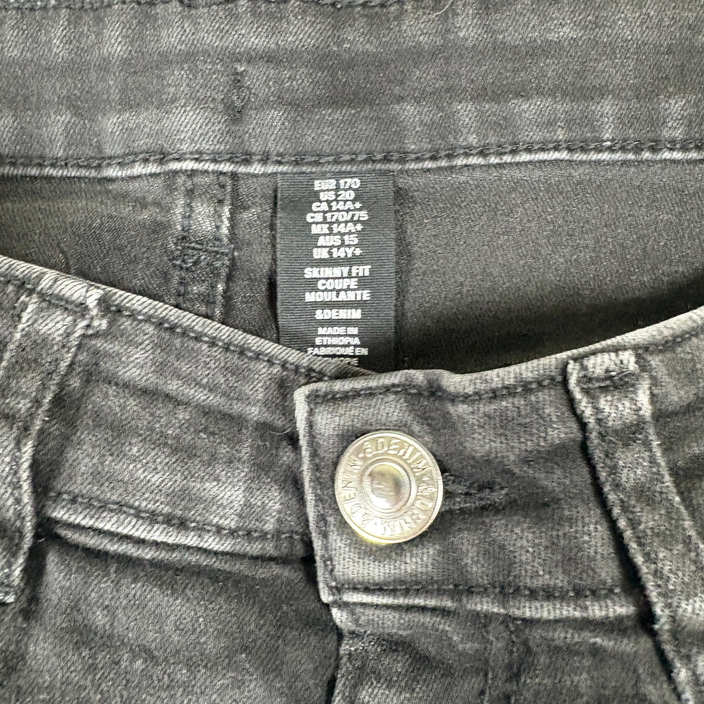 H&M Denim Mens Jeans 20 Skinny Fit Black Stretch Grunge Y2K 90s Casual Streetwear