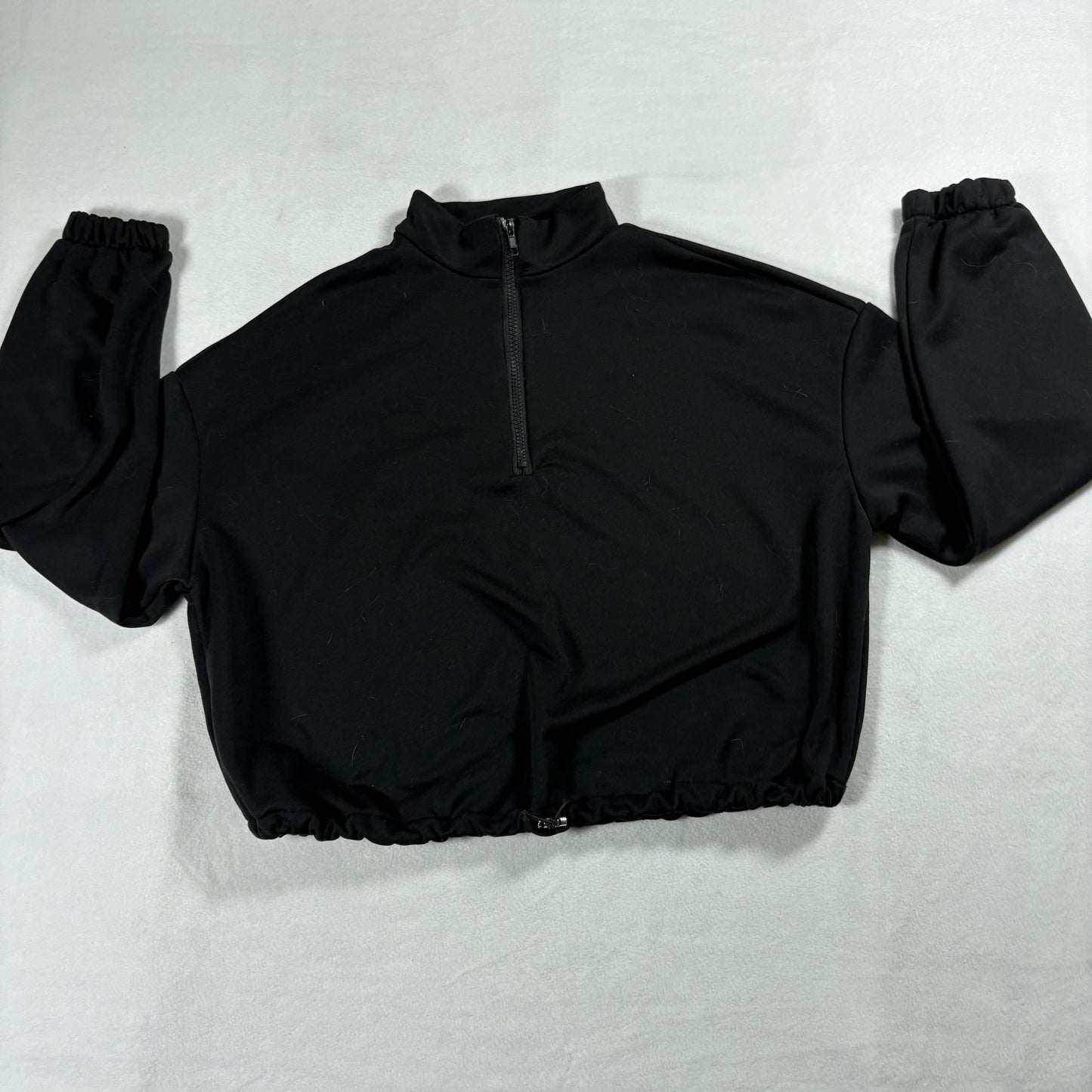 Cropped Quarter Zip Jacket Womens Black Oversized Streetwear Active Top Y2K Fits