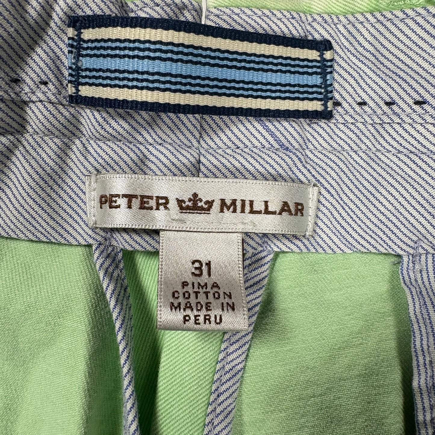 Peter Millar Mens Pants 31 Green Chino Pima Cotton Casual Dress Golf Trousers