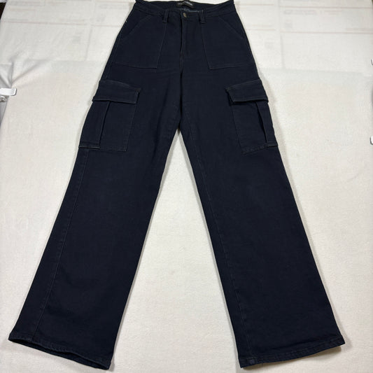 Fashion Bug Womens 7 Black Cargo Pants Y2K Utility Wide Leg Streetwear