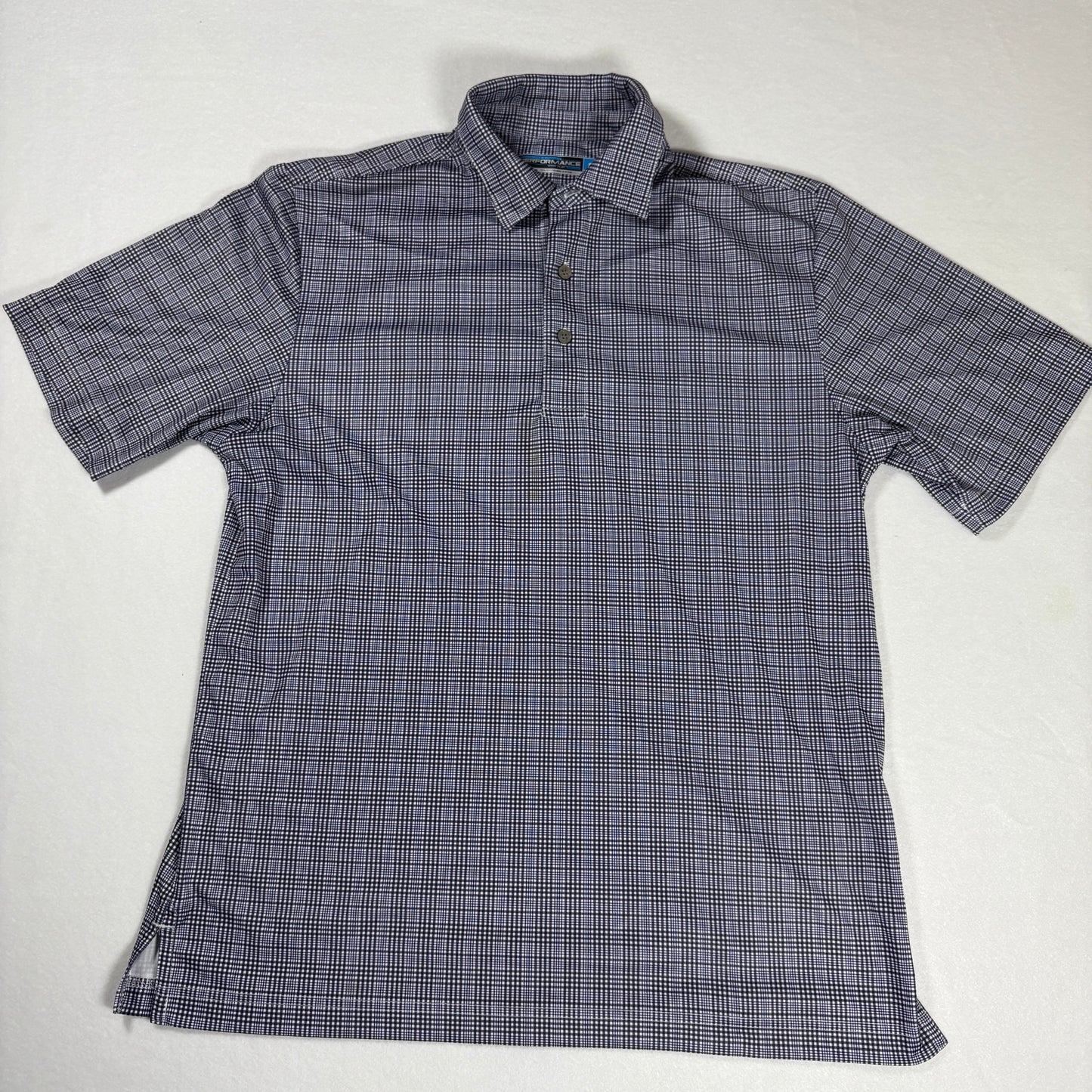 Roundtree & Yorke Polo Shirt S Navy Check Performance Golf Casual Short Sleeve