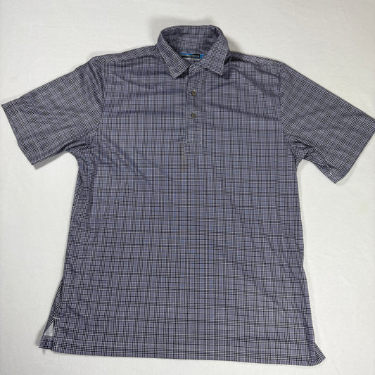 Roundtree & Yorke Polo Shirt S Navy Check Performance Golf Casual Short Sleeve