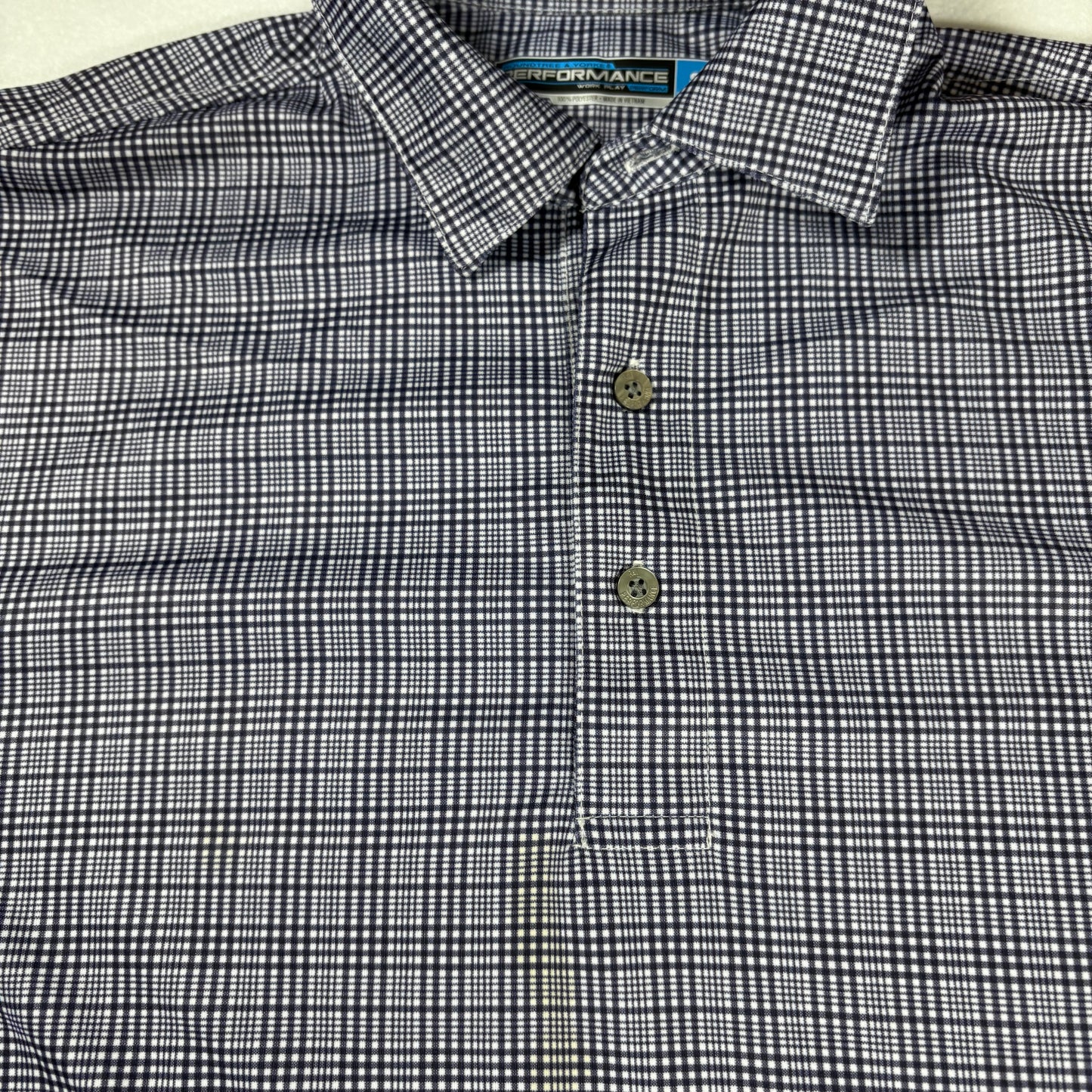 Roundtree & Yorke Polo Shirt S Navy Check Performance Golf Casual Short Sleeve