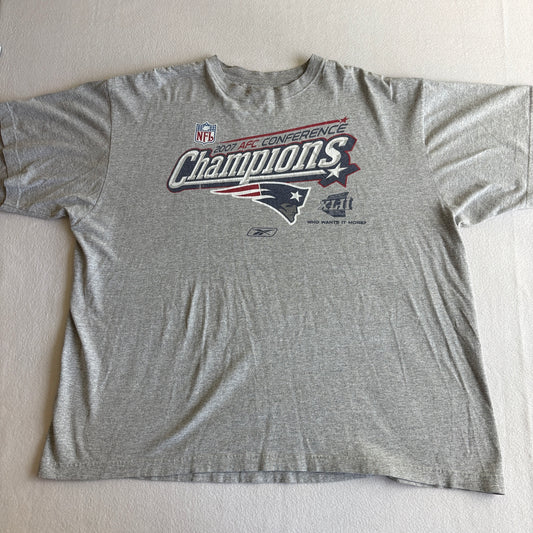 Reebok New England Patriots 2007 AFC Champions NFL Graphic T Shirt Gray Mens 2XL Tee