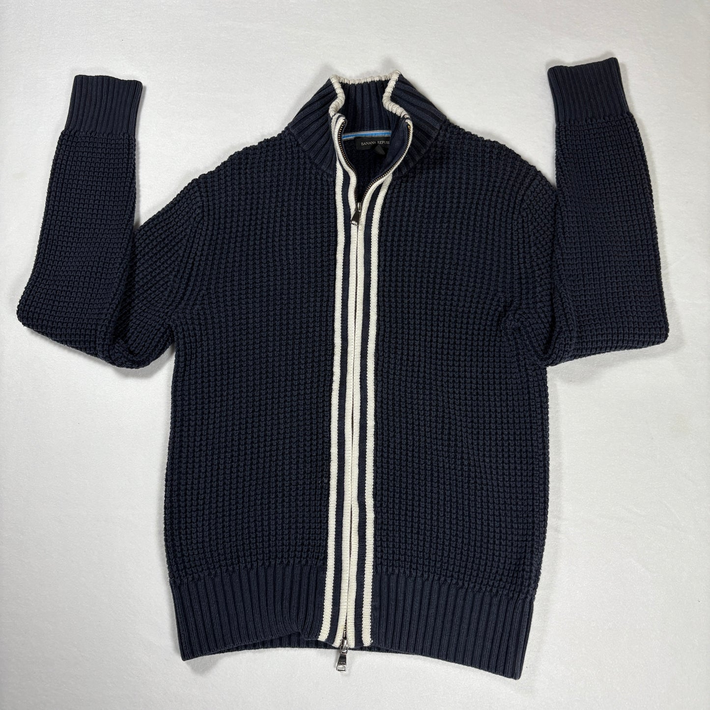 Banana Republic Sweater S Navy Full Zip Knit Cardigan Jacket Chunky Cotton Blend